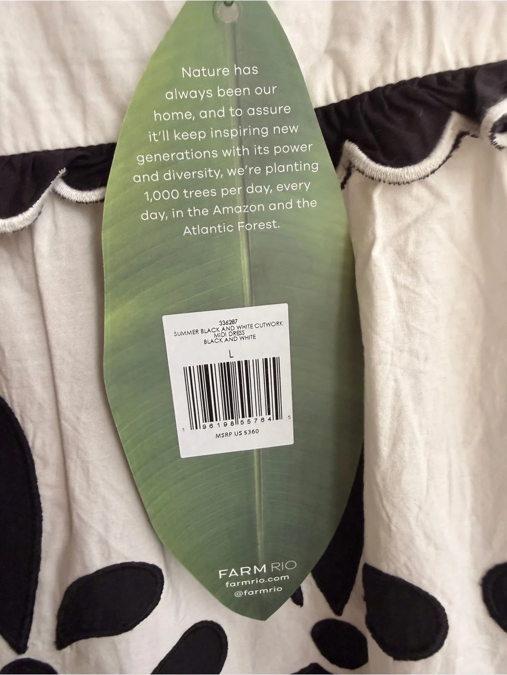 NWT | Sz L | FARM Rio Black & White Scallop-Trim Tiered Midi Dress - Picture 12 of 16